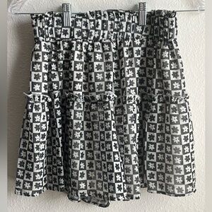 Kendall & Kylie Black and White Floral Check Tiered Skirt